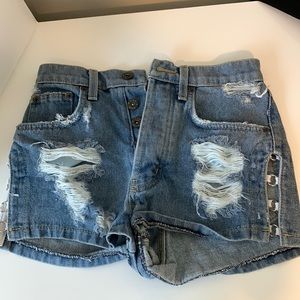 Distressed jean shorts